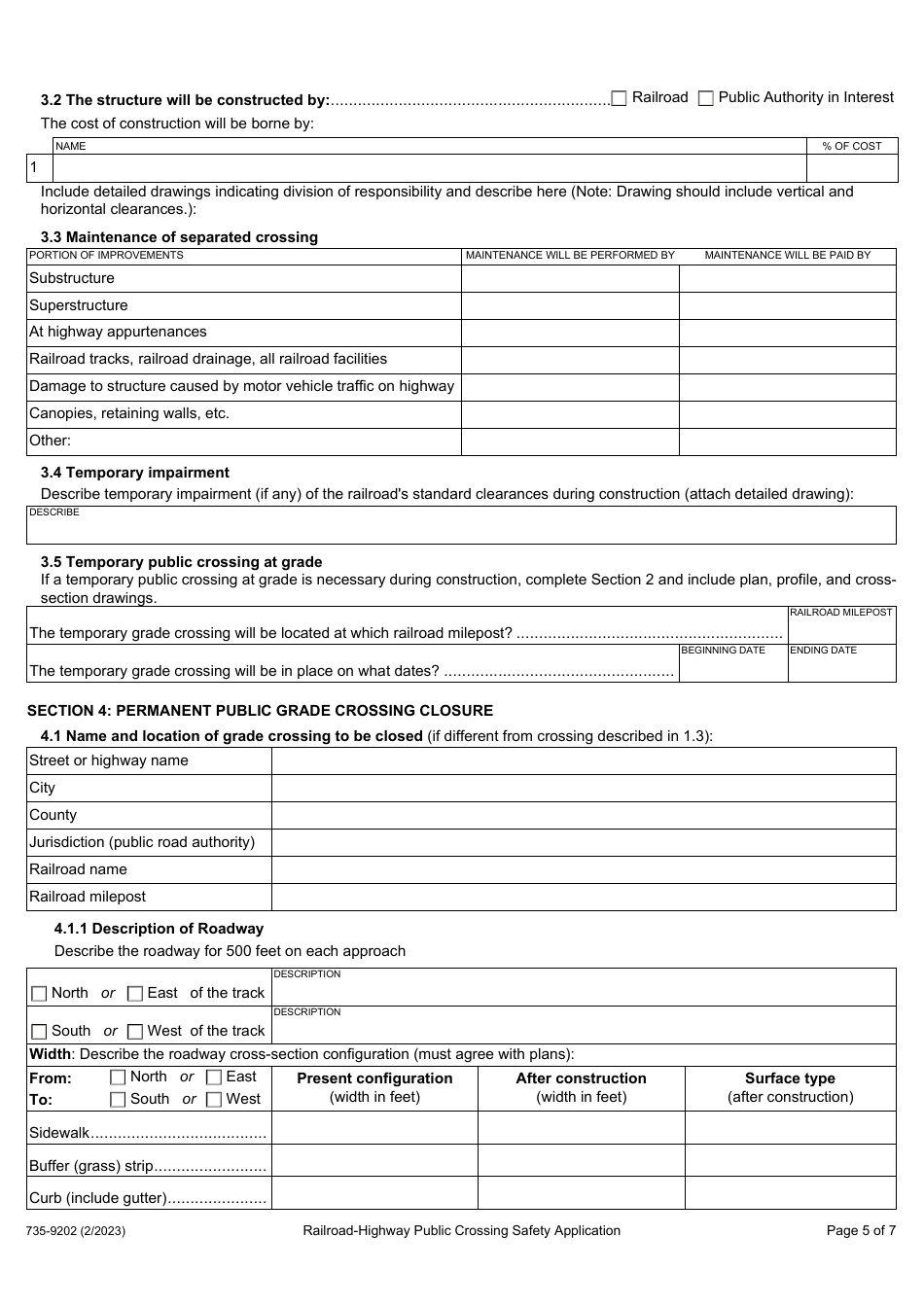 Form 735-9202 Railroad-Highway Public Crossing Safety Application - Oregon, Page 5