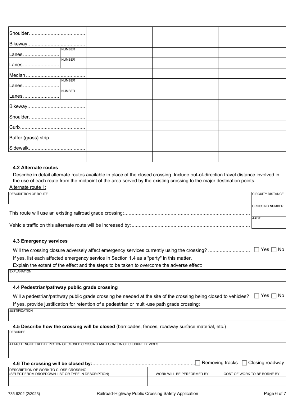 Form 735-9202 Railroad-Highway Public Crossing Safety Application - Oregon, Page 6