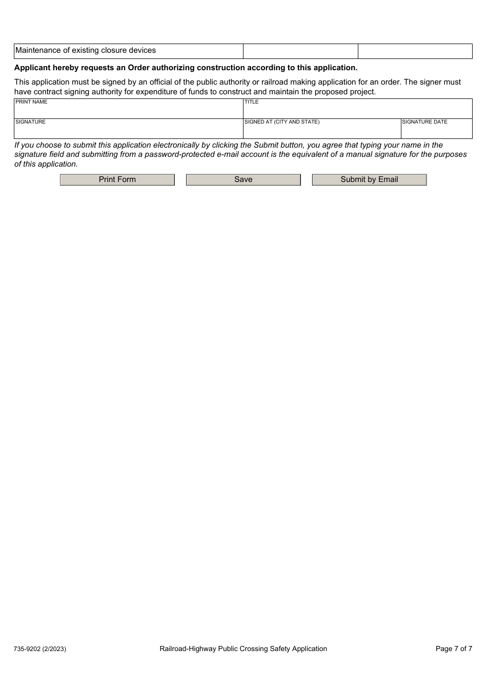 Form 735-9202 Railroad-Highway Public Crossing Safety Application - Oregon, Page 7