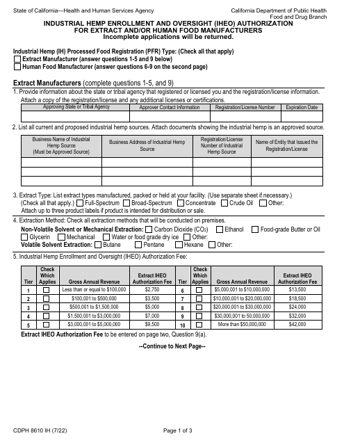 Form CDPH8610 IH  Printable Pdf