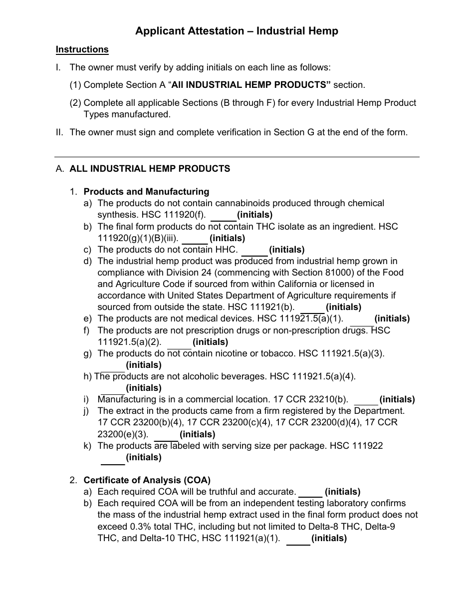 Form CDPH8610 IH Industrial Hemp Enrollment and Oversight (Iheo) Authorization for Extract and / or Human Food Manufacturers - California, Page 4