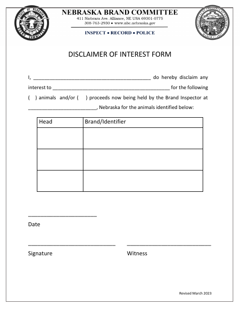 Disclaimer of Interest Form - Nebraska Download Pdf