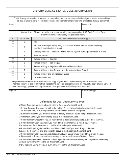 Form USAS USS-1 Uniform Service Status Code Information