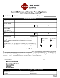 Document preview: Germicidal Treatment Provider Permit Application - City of San Antonio, Texas