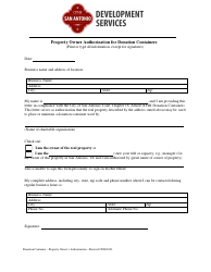 Document preview: Property Owner Authorization for Donation Containers - City of San Antonio, Texas
