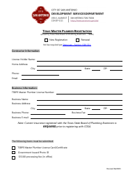 Document preview: Texas Master Plumber Registration - City of San Antonio, Texas