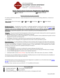 Document preview: Home Improvement Contractor Registration Application - City of San Antonio, Texas