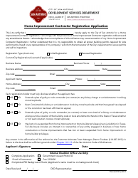 Home Improvement Contractor Registration Application - City of San Antonio, Texas, Page 2
