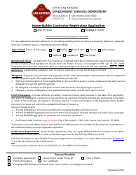Document preview: Home Builder Contractor Registration Application - City of San Antonio, Texas