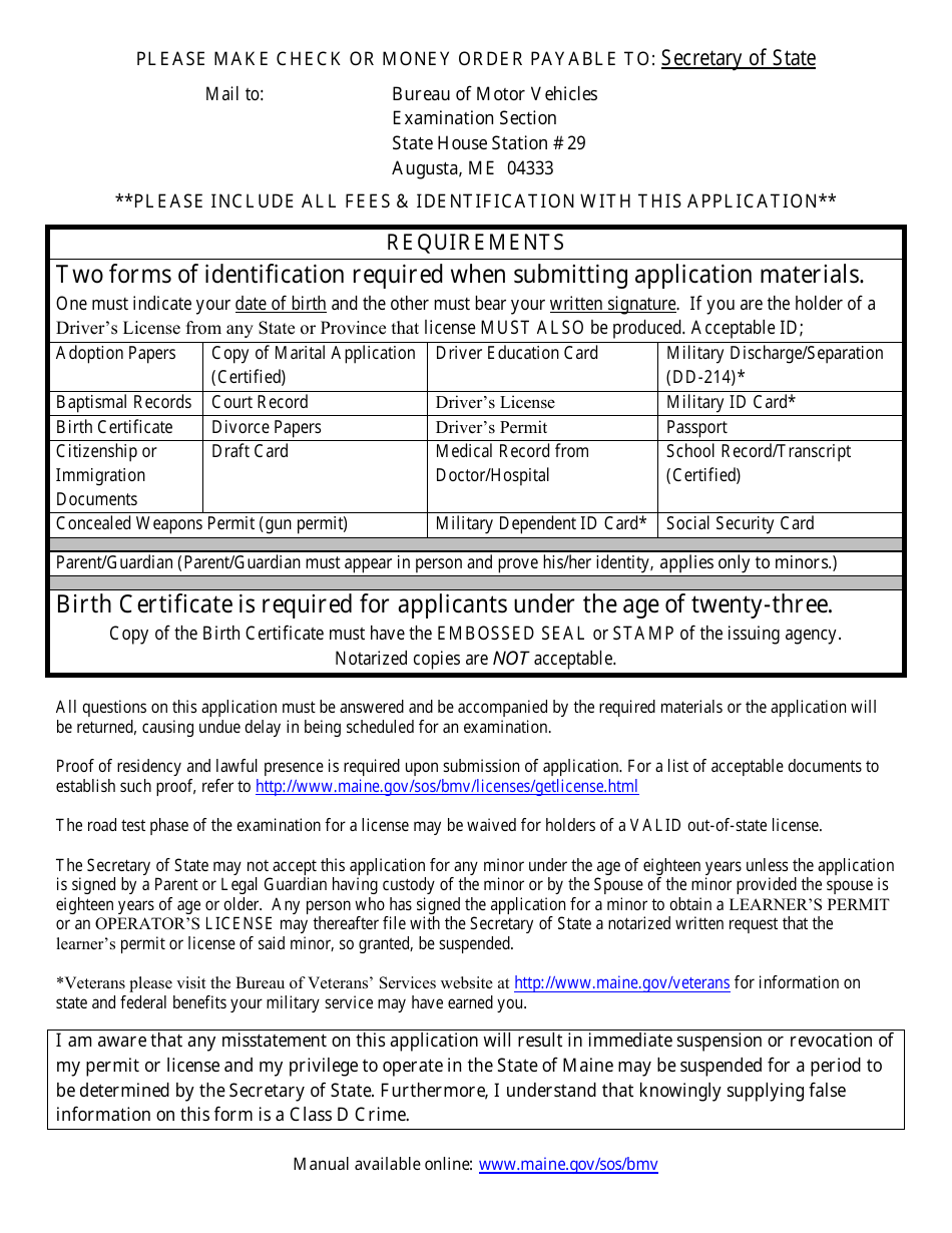 Form MVE-64 Non-commercial Class C Application - Maine, Page 2