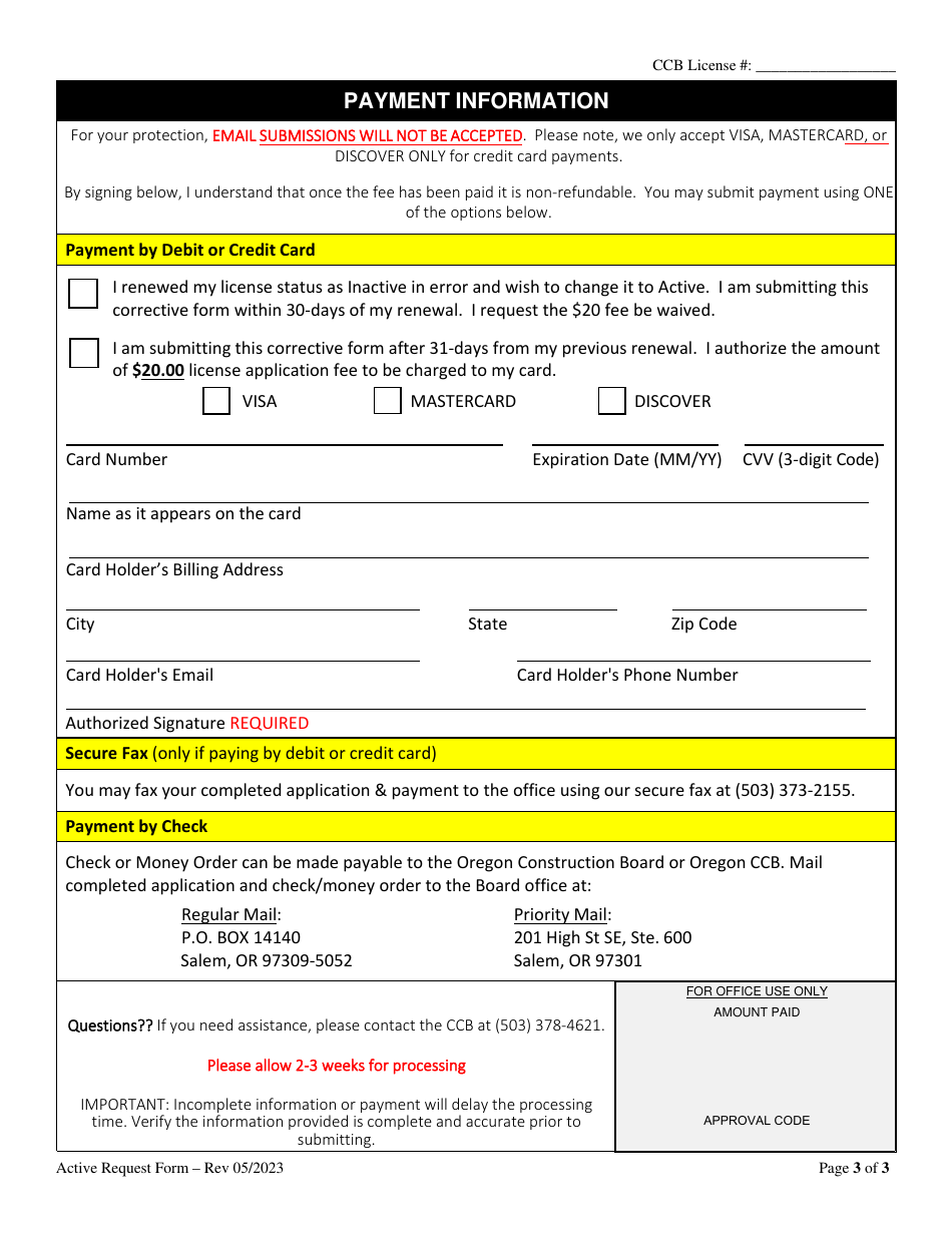 Active License Status Request Form - Oregon, Page 3