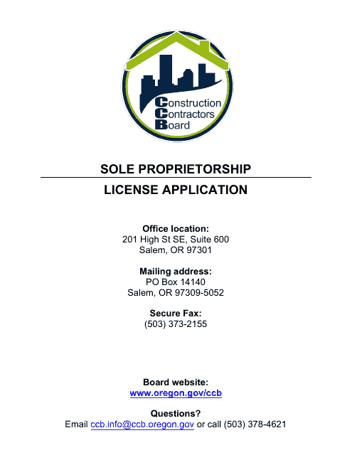 License Application for Sole Proprietorship (Residential, Commercial or Dual Endorsement) - Oregon Download Pdf