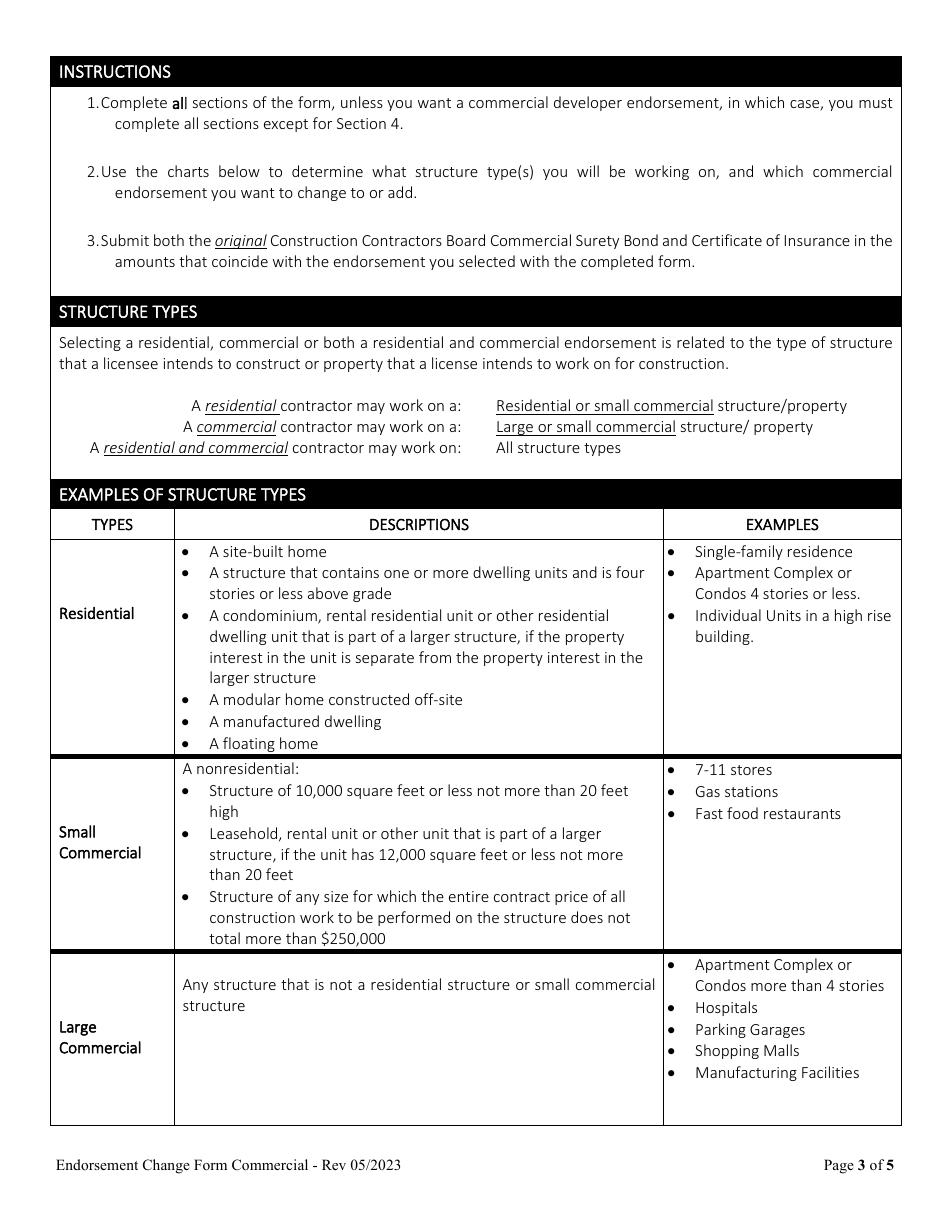 Request to Remove, Change or Add Commercial Endorsement - Oregon, Page 3