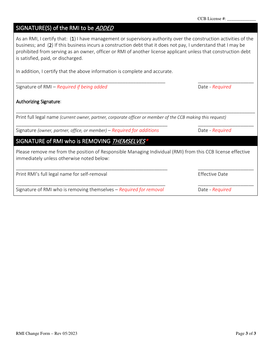Responsible Managing Individual (Rmi) Change Request Form - Oregon, Page 3