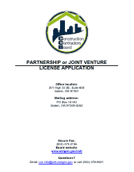 Document preview: License Application for Partnership or Joint Venture (Residential, Commercial or Dual Endorsement) - Oregon