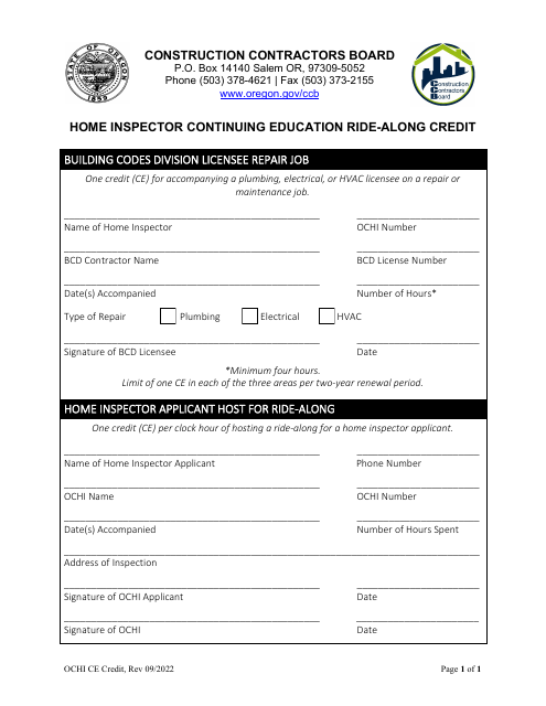 Home Inspector Continuing Education Ride-Along Credit - Oregon Download Pdf