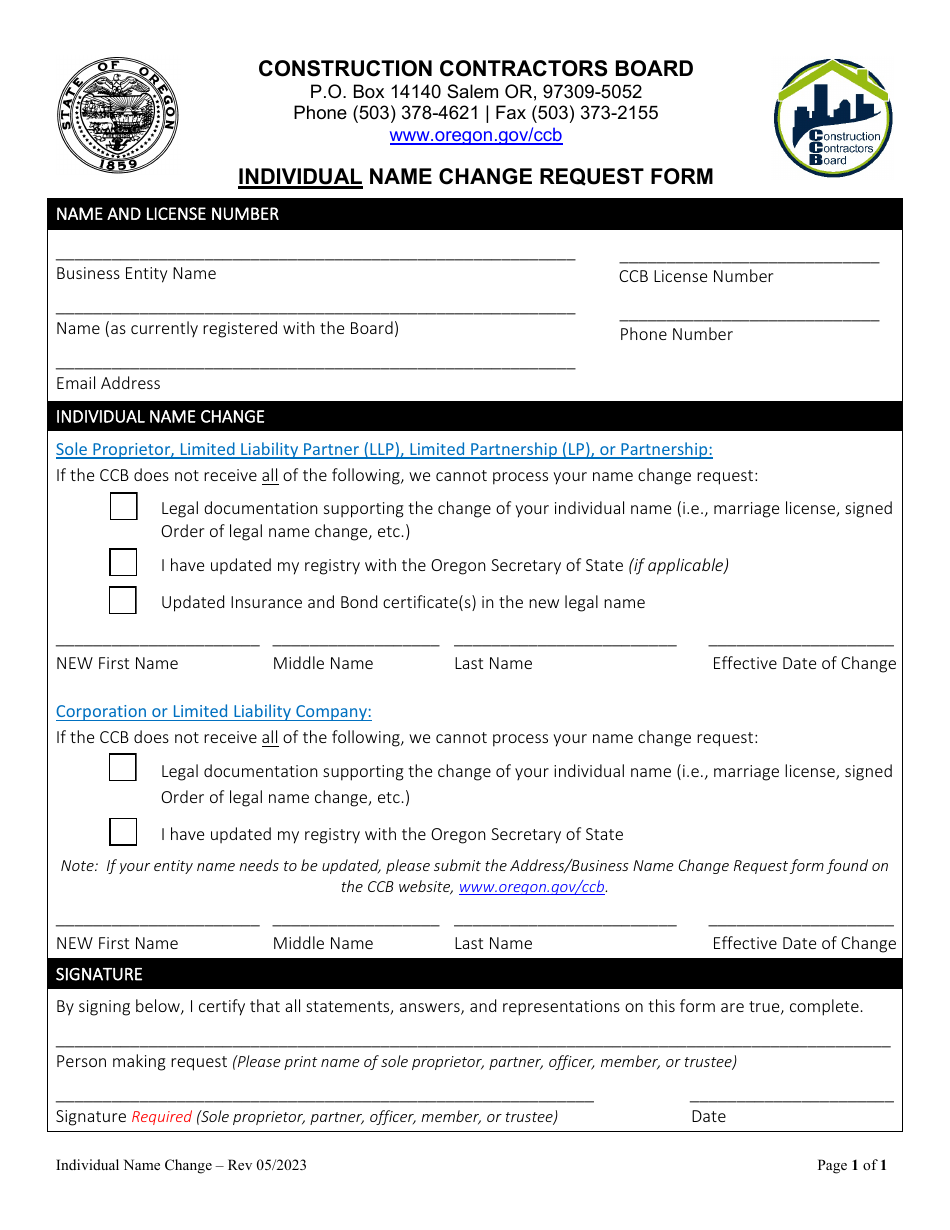Oregon Individual Name Change Request Form Fill Out, Sign Online and