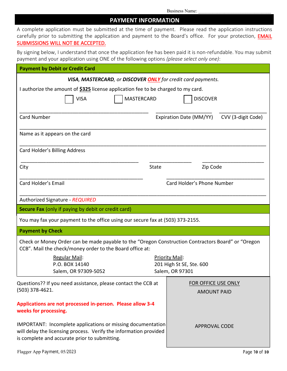 Partnership or Joint Venture Flagging Contractor License Application - Oregon, Page 11