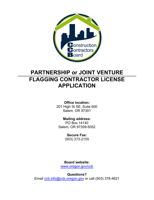 Partnership or Joint Venture Flagging Contractor License Application - Oregon Download Pdf