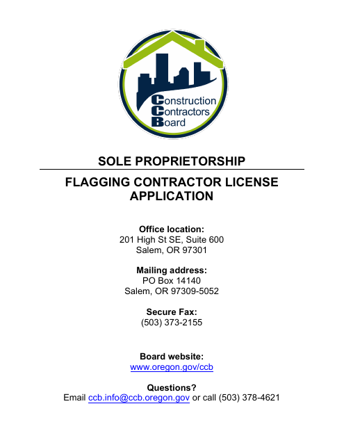 Flagging Contractor License Application for Sole Proprietorship - Oregon Download Pdf