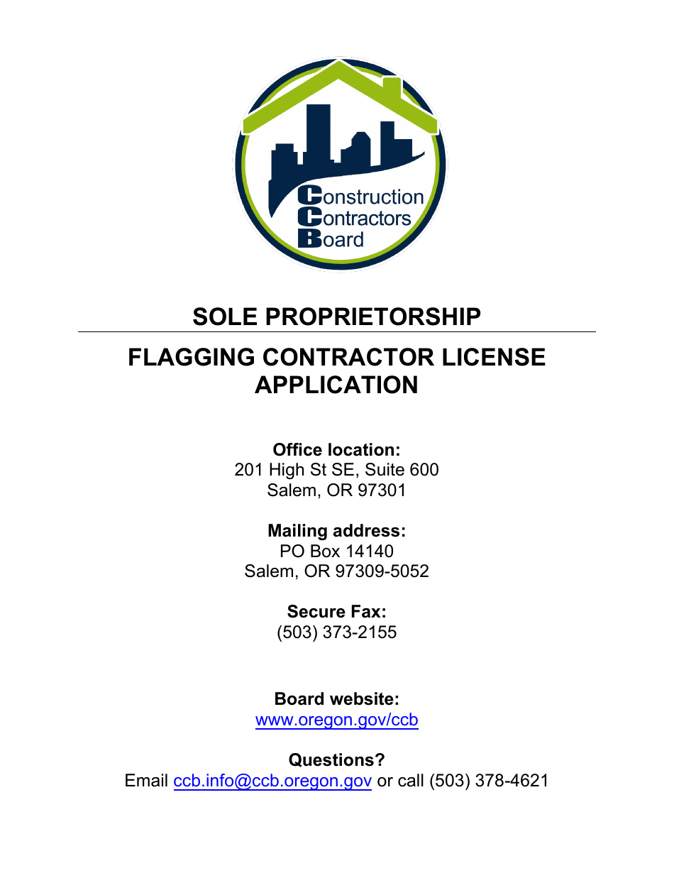 Flagging Contractor License Application for Sole Proprietorship - Oregon, Page 1