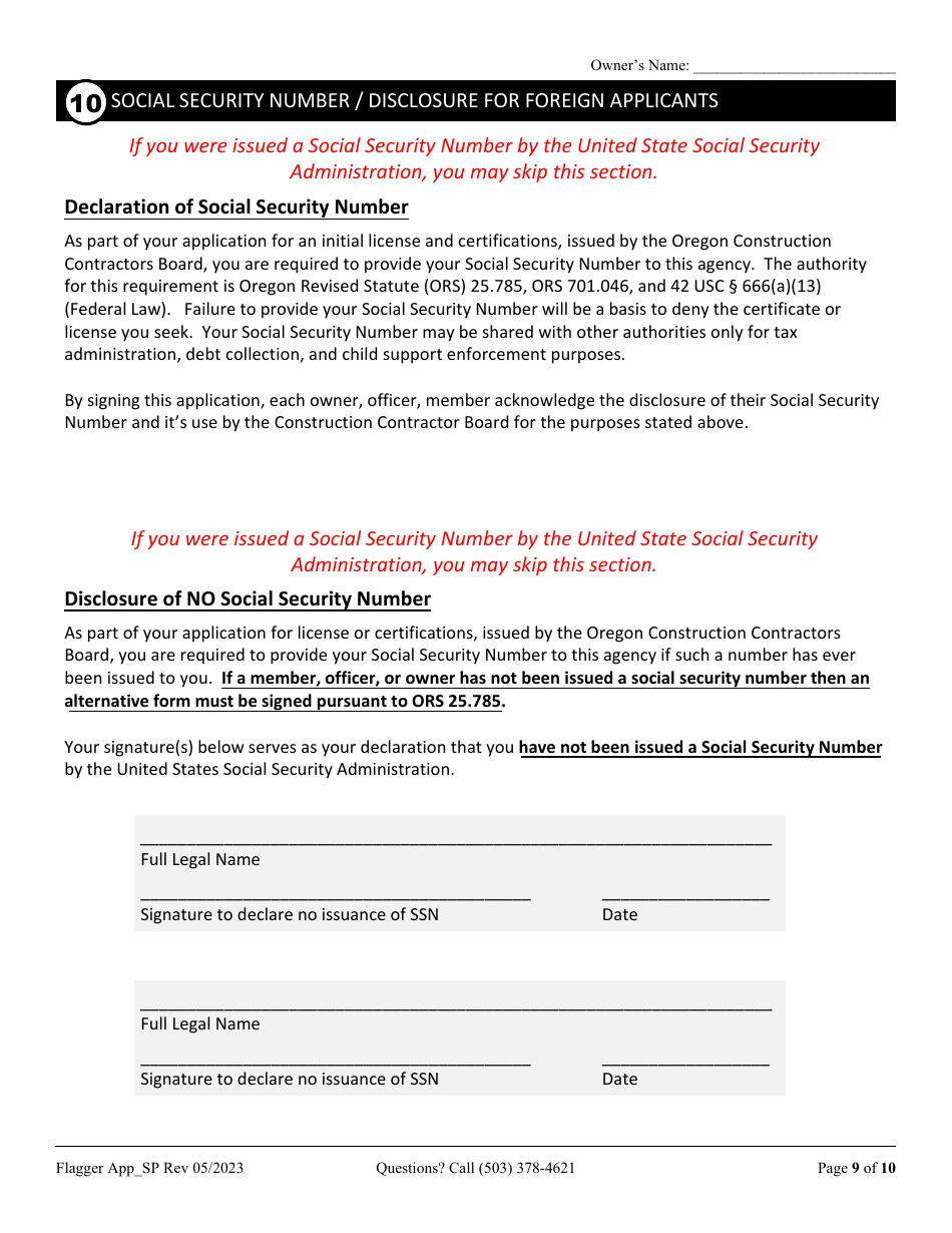 Flagging Contractor License Application for Sole Proprietorship - Oregon, Page 9