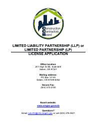 Document preview: License Application Limited Liability Partnership (LLP ) or Limited Partnership (Lp) (Residential, Commercial or Dual Endorsement) - Oregon