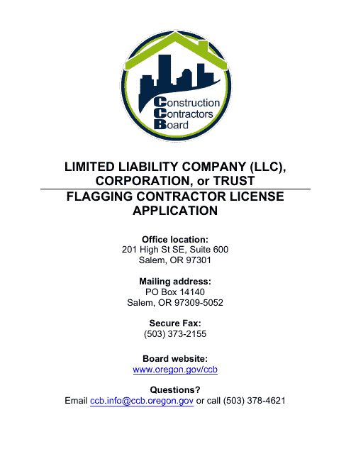 Flagging Contractor License Application for Limited Liability Company (LLC), Corporation, or Trust - Oregon Download Pdf