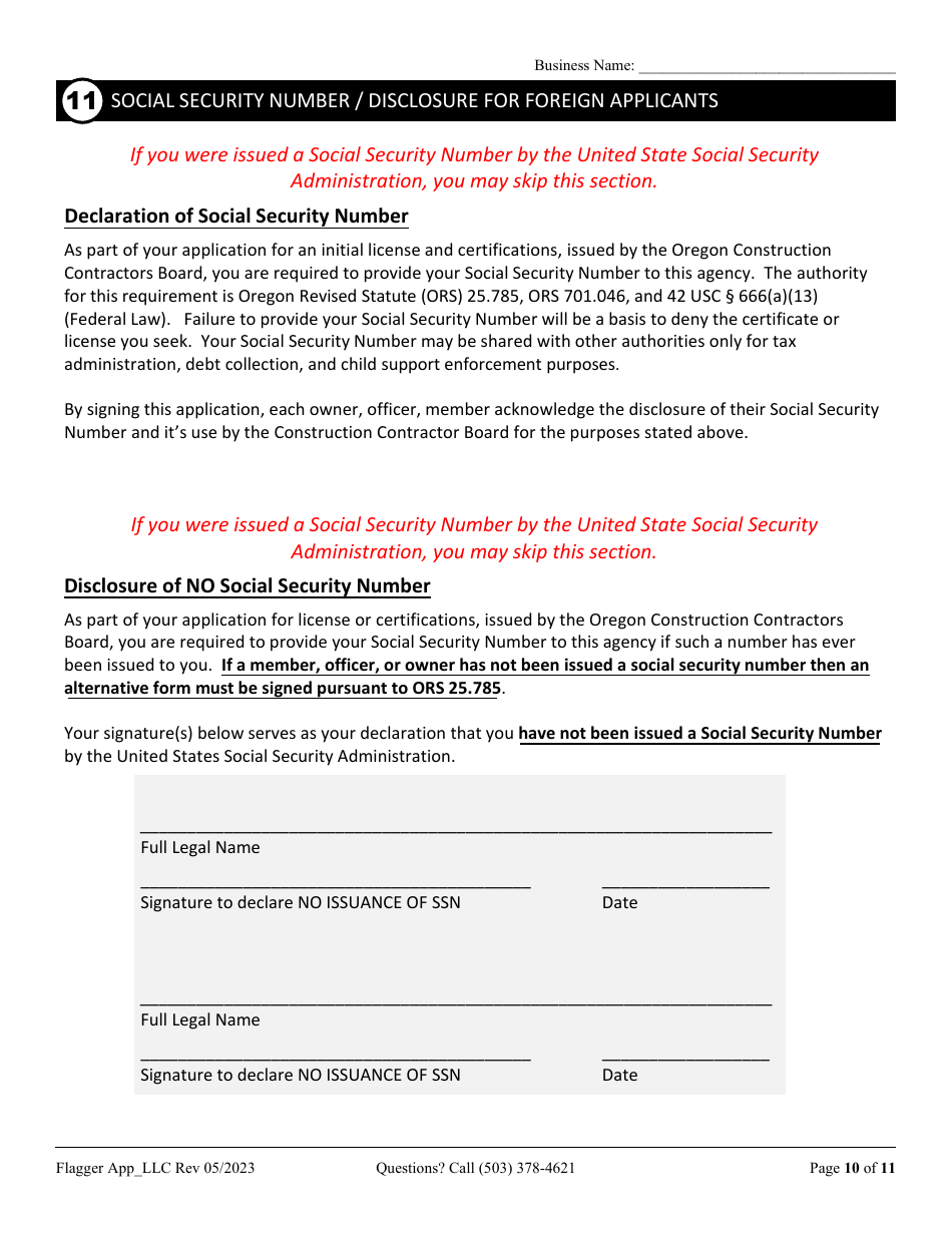 Flagging Contractor License Application for Limited Liability Company (LLC), Corporation, or Trust - Oregon, Page 10