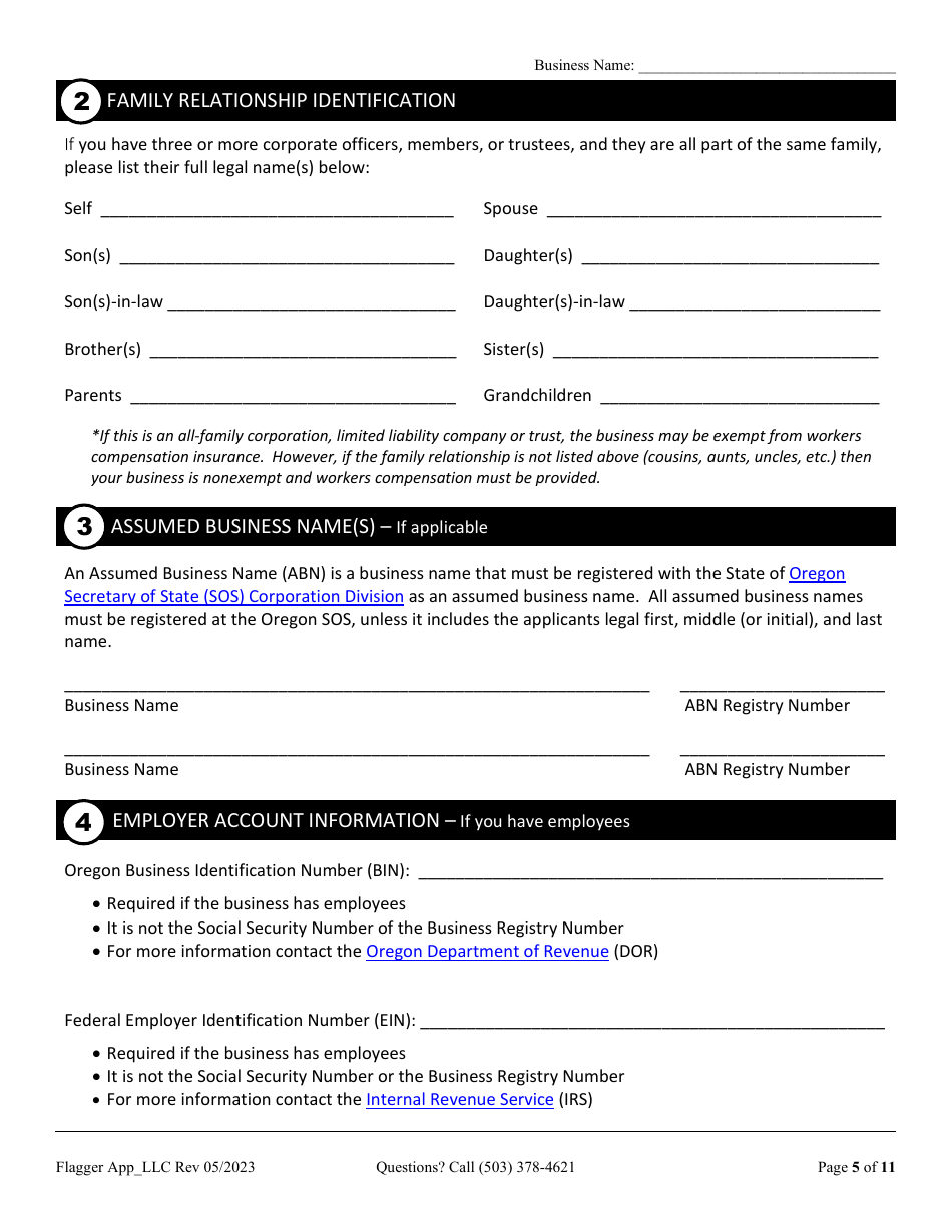 Flagging Contractor License Application for Limited Liability Company (LLC), Corporation, or Trust - Oregon, Page 5