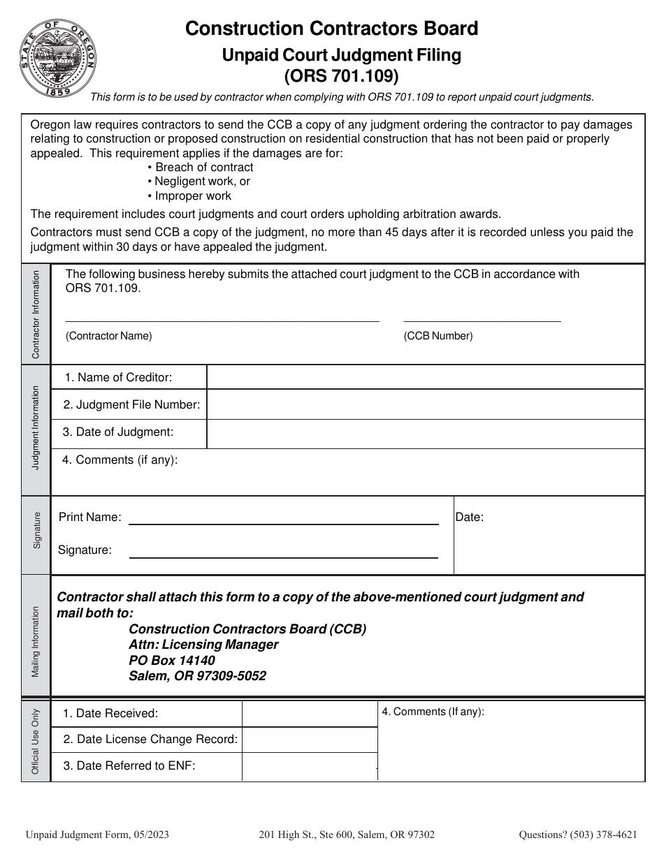 Oregon Unpaid Court Judgment Filing - Fill Out, Sign Online and ...