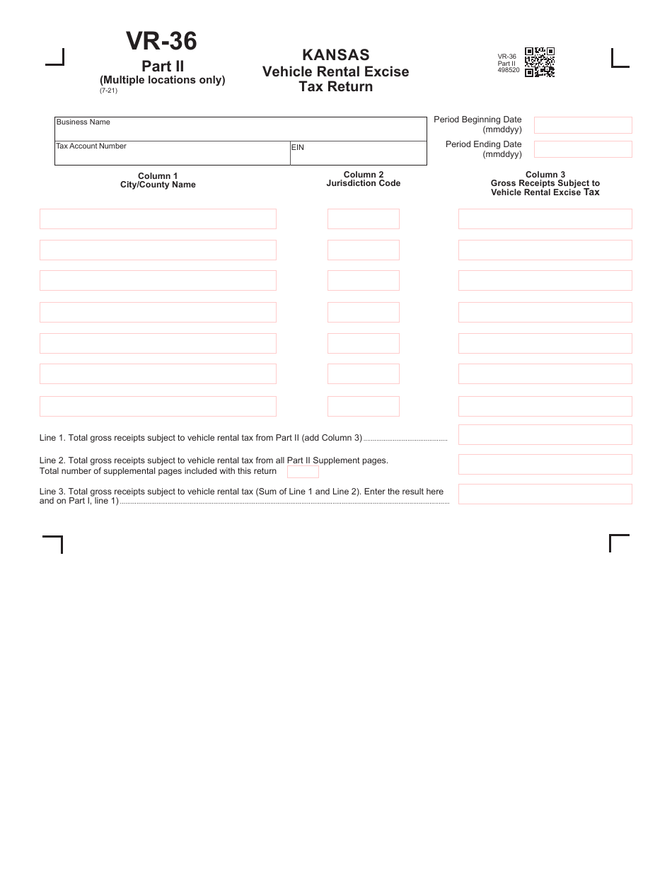 Form VR-36 Vehicle Rental Excise Tax Return - Kansas, Page 3