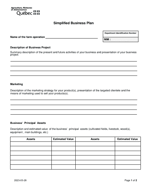 Simplified Business Plan - Quebec, Canada