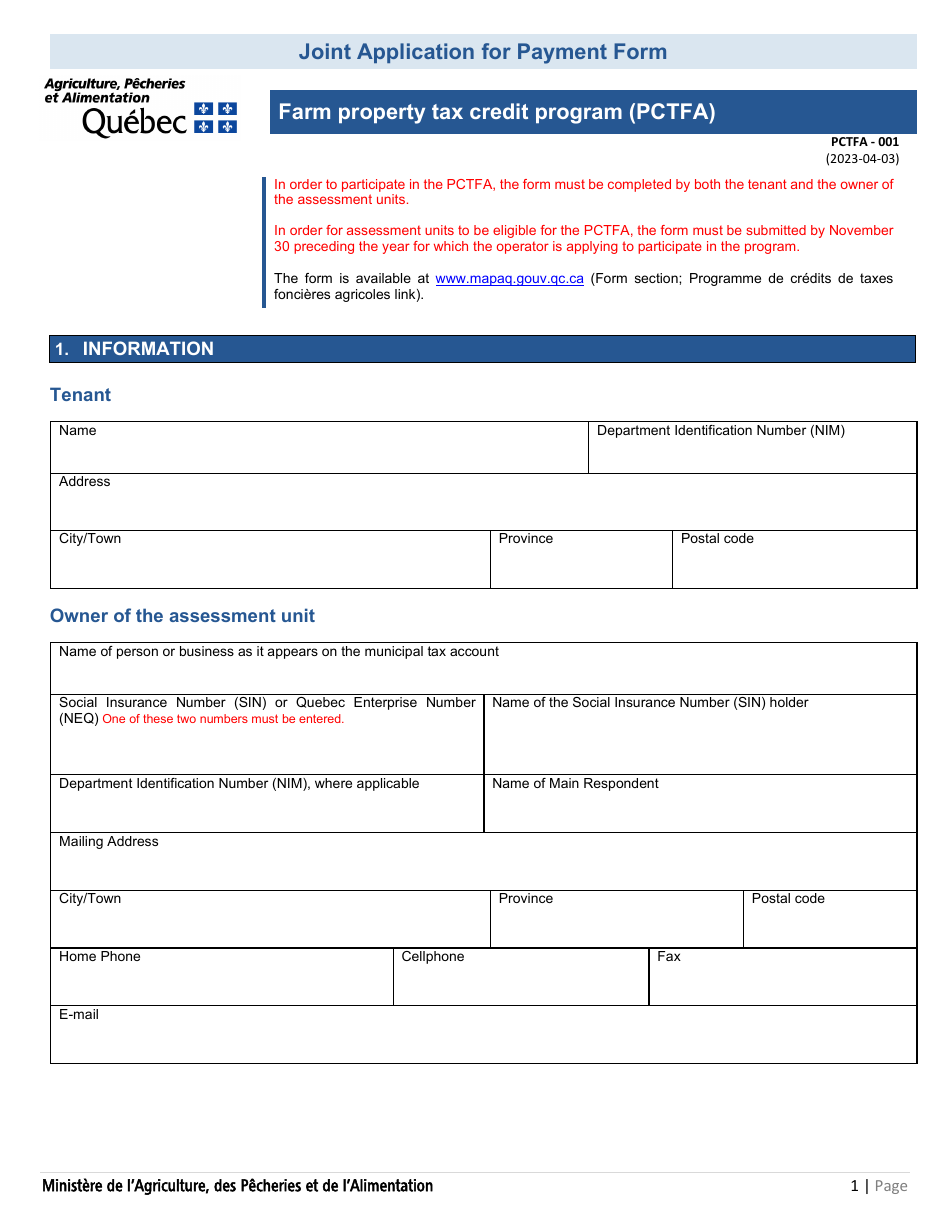 Form PCTFA001 Download Fillable PDF or Fill Online Joint Application