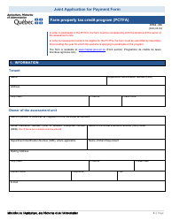 Form PCTFA-001 Joint Application for Payment Form - Farm Property Tax Credit Program (Pctfa) - Quebec, Canada