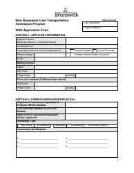 Application Form - New Brunswick Lime Transportation Assistance Program - New Brunswick, Canada