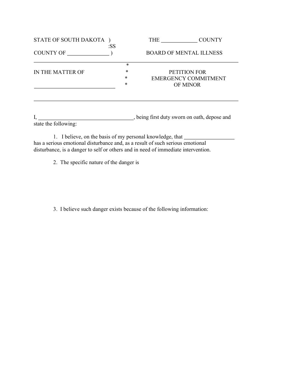 Petition for Emergency Commitment of Minor - South Dakota, Page 1