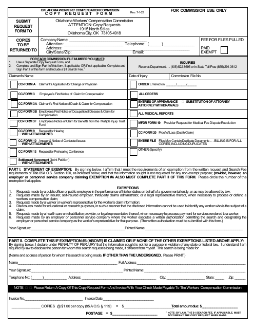 Copy Request Form - Oklahoma Download Pdf