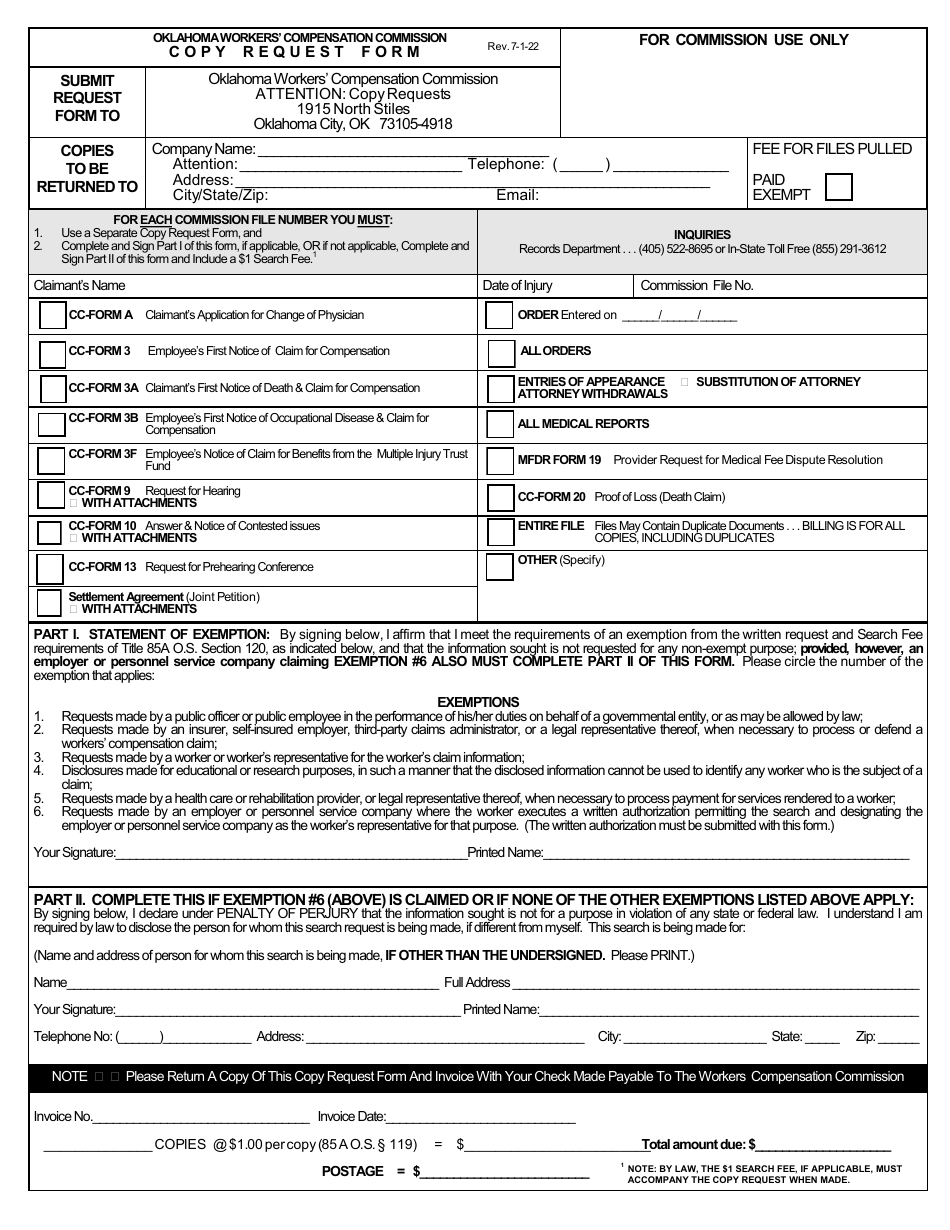 Copy Request Form - Oklahoma, Page 1
