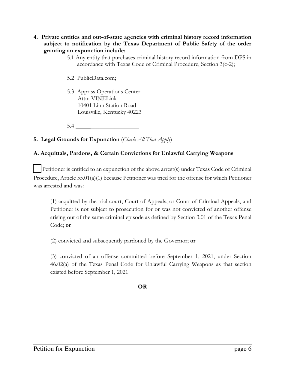 Petition for Expunction - Dallas County, Texas, Page 6