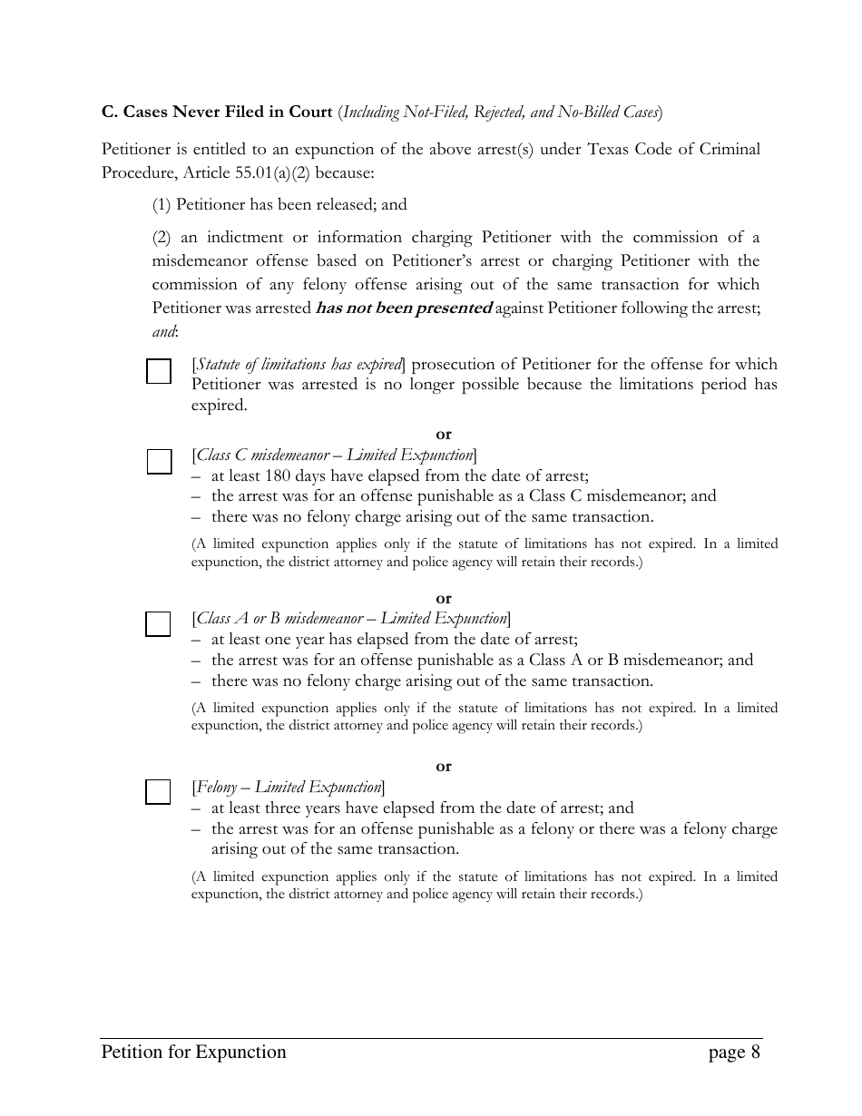 Petition for Expunction - Dallas County, Texas, Page 8