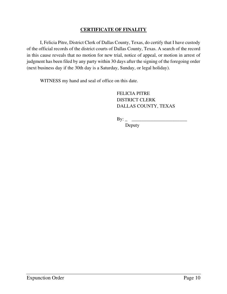 Order Granting Expunction - Dallas County, Texas, Page 10