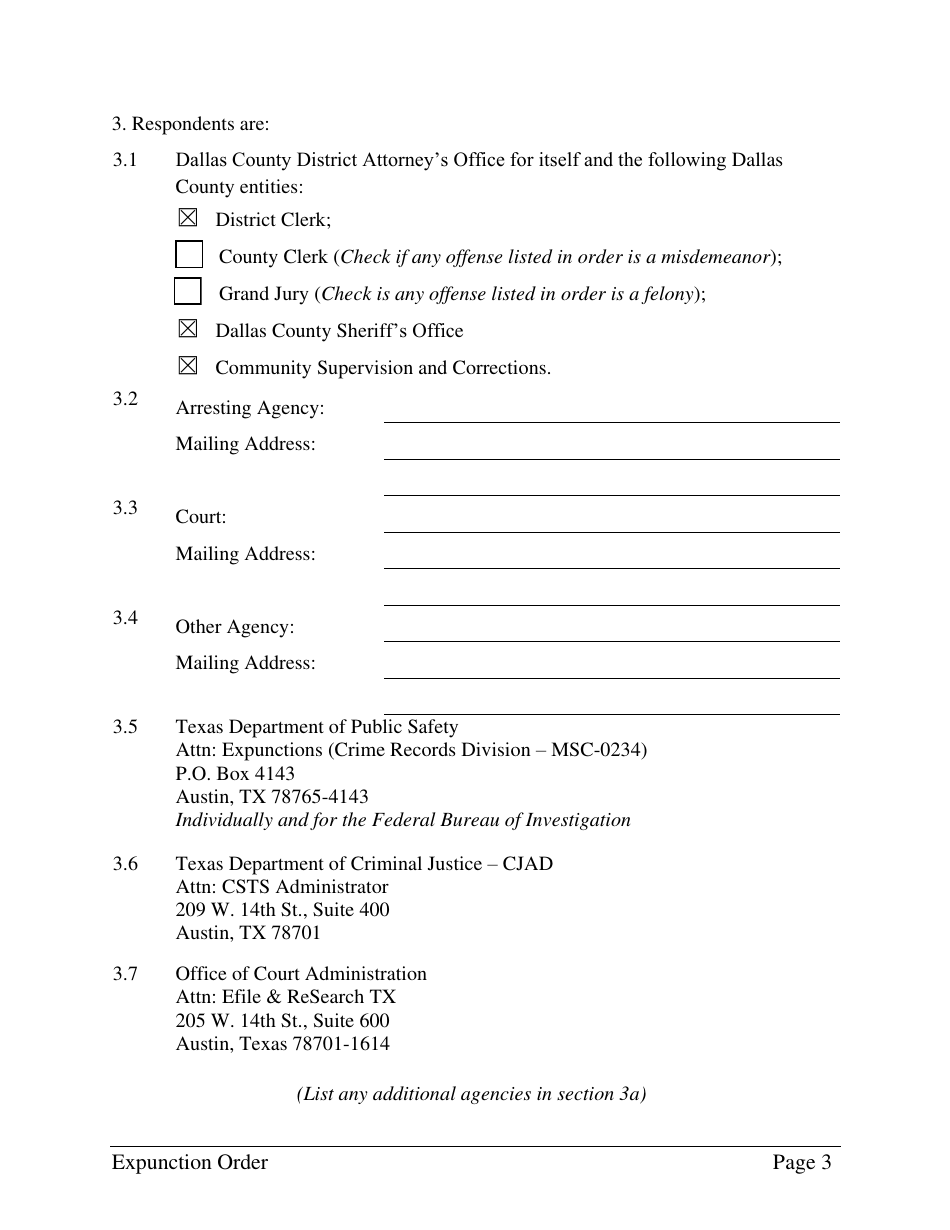 Order Granting Expunction - Dallas County, Texas, Page 3