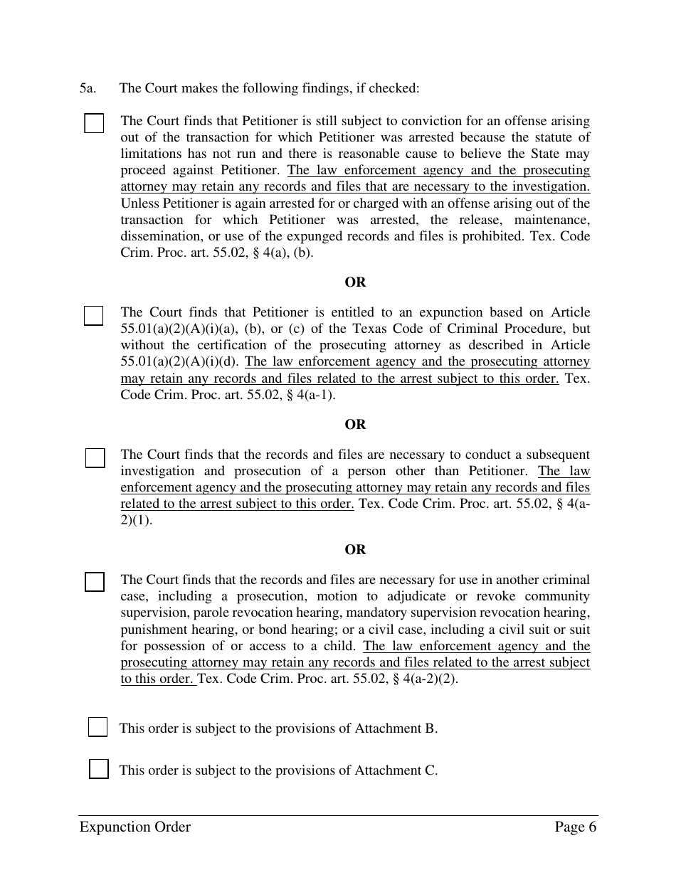 Order Granting Expunction - Dallas County, Texas, Page 6