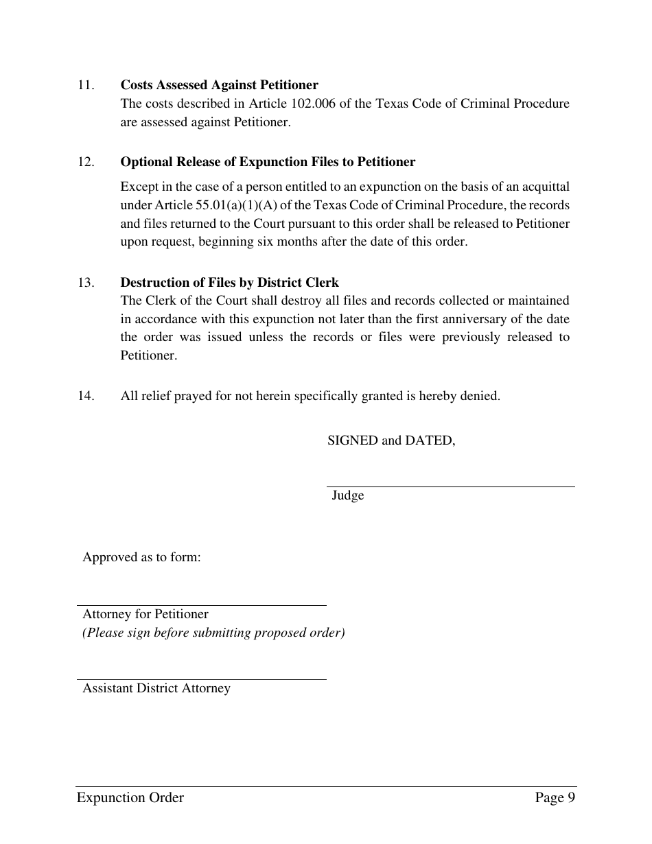 Order Granting Expunction - Dallas County, Texas, Page 9