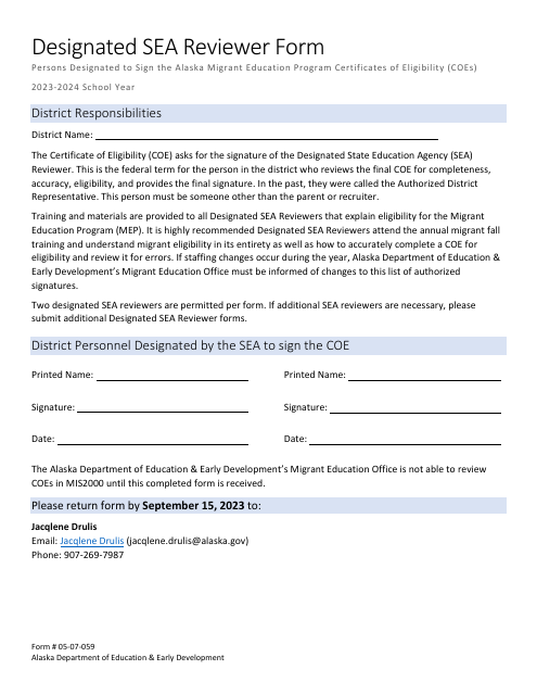 Form 05-07-059 Designated Sea Reviewer Form - Alaska, 2024