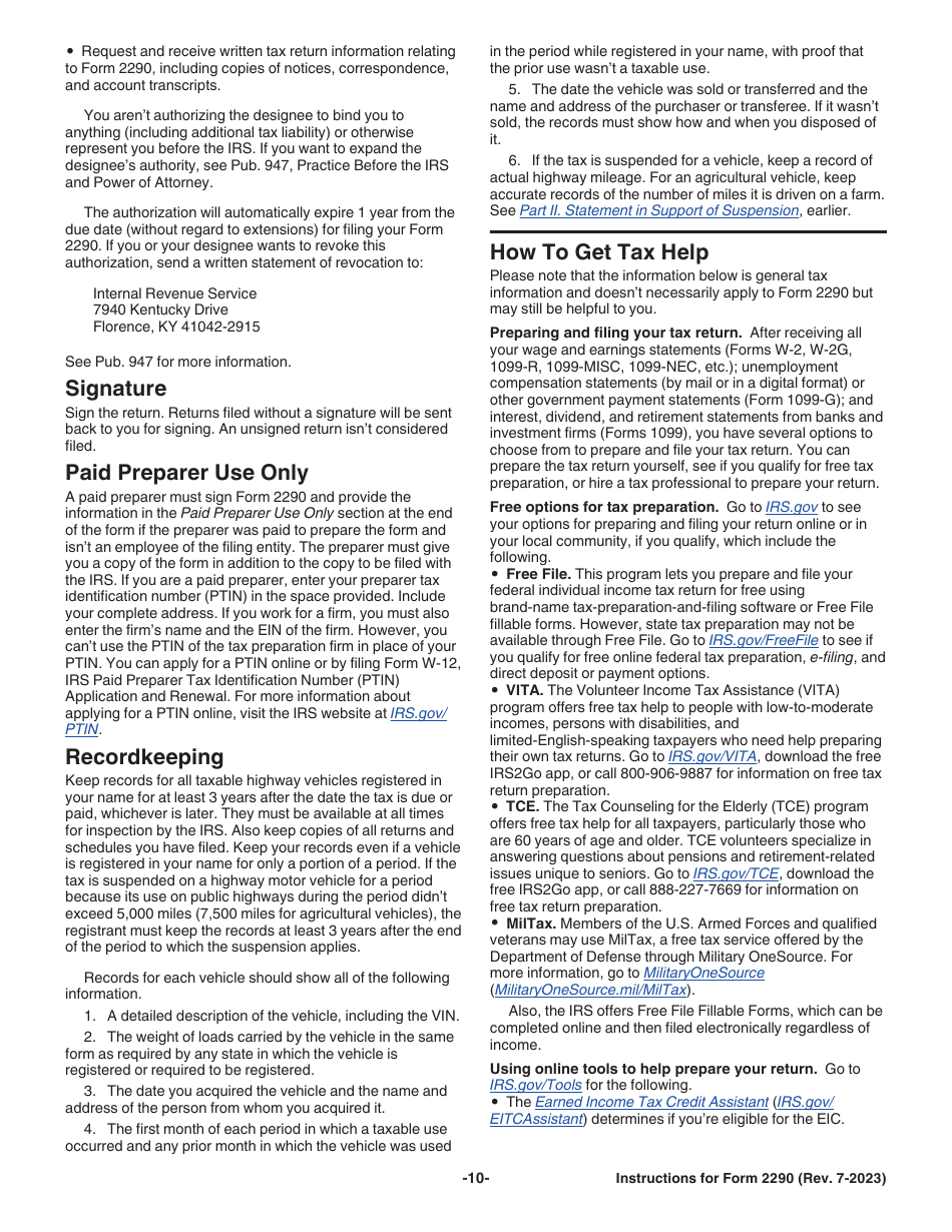 Instructions for IRS Form 2290 Heavy Highway Vehicle Use Tax Return, Page 12