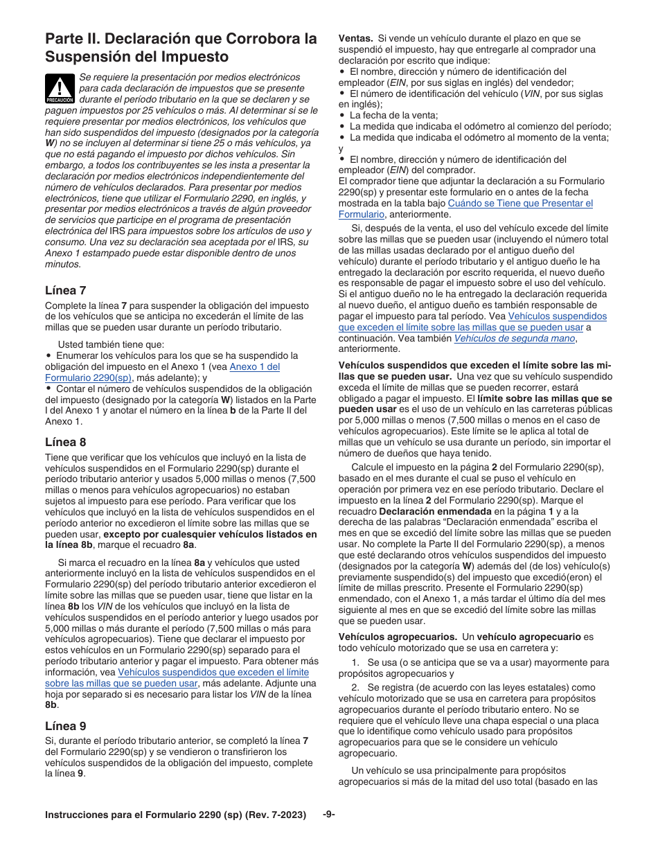 Instrucciones para IRS Formulario 2290 (SP) Declaracion Del Impuesto Sobre El Uso De Vehiculos Pesados En Las Carreteras (Spanish), Page 11