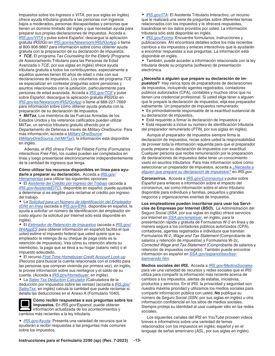 Instrucciones para IRS Formulario 2290 (SP) Declaracion Del Impuesto Sobre El Uso De Vehiculos Pesados En Las Carreteras (Spanish), Page 15