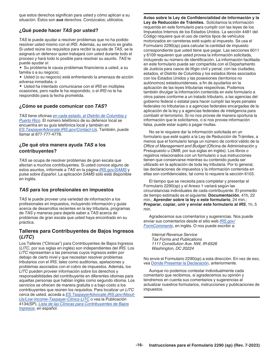 Instrucciones para IRS Formulario 2290 (SP) Declaracion Del Impuesto Sobre El Uso De Vehiculos Pesados En Las Carreteras (Spanish), Page 18